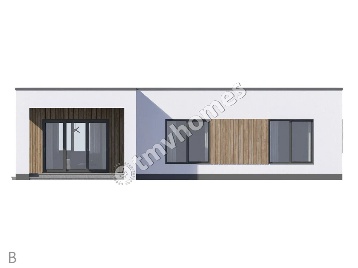 Proiect de casa parter 113 m²: 3 Dormitoare, 2 Bai, Bucatarie deschisa, fara Garaj