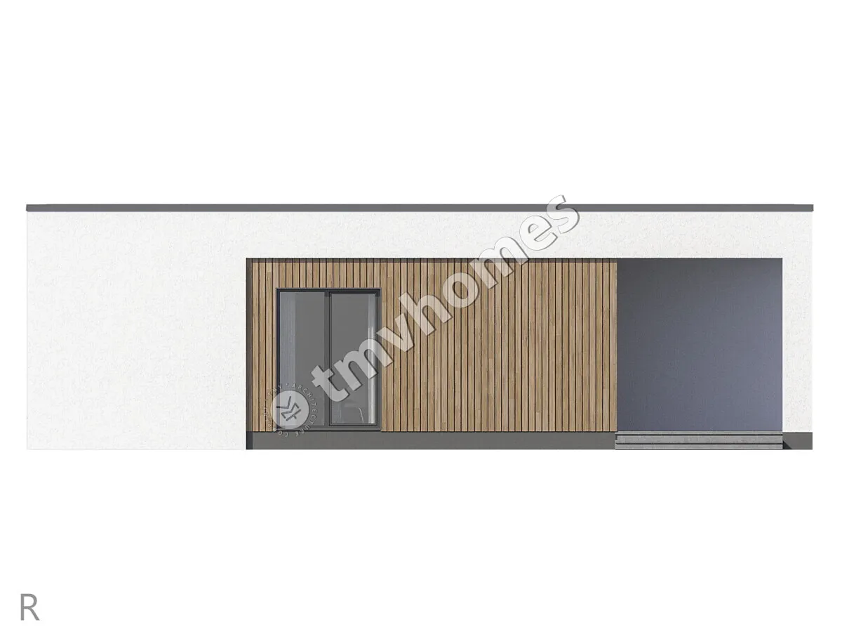 Proiect de casa parter 113 m²: 3 Dormitoare, 2 Bai, Bucatarie deschisa, fara Garaj