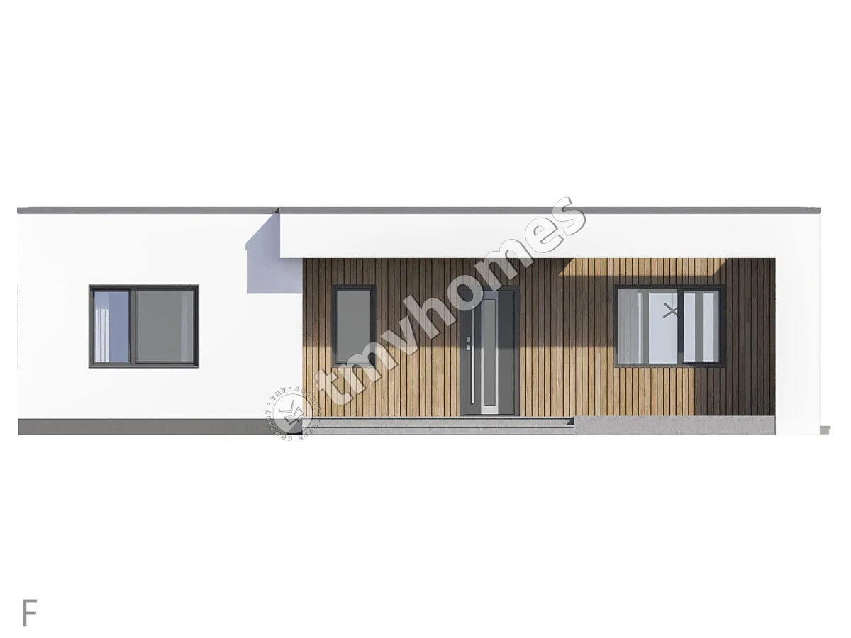 Proiect de casa parter 113 m²: 3 Dormitoare, 2 Bai, Bucatarie deschisa, fara Garaj