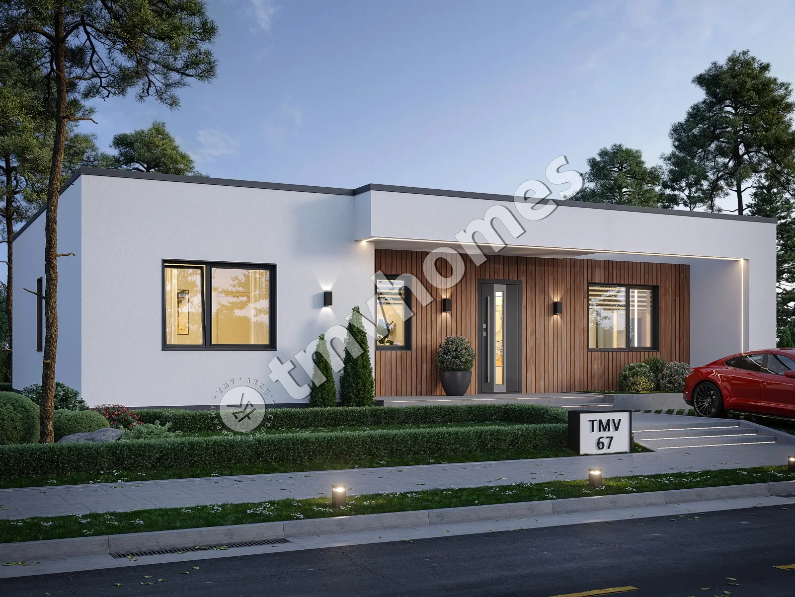 Proiect de casa parter 113 m²: 3 Dormitoare, 2 Bai, Bucatarie deschisa, fara Garaj