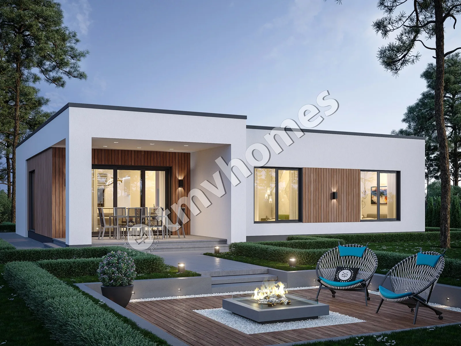 Proiect de casa parter 113 m²: 3 Dormitoare, 2 Bai, Bucatarie deschisa, fara Garaj
