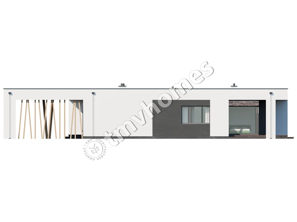 Proiect de casa parter 215 m²: 3 Dormitoare, 3 Bai, Bucatarie deschisa, fara Garaj