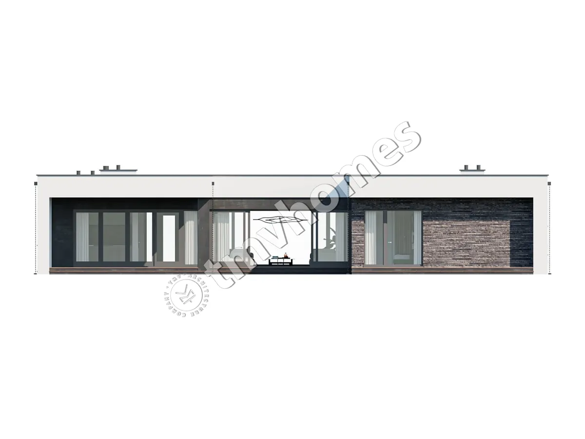 Proiect de casa parter 215 m²: 3 Dormitoare, 3 Bai, Bucatarie deschisa, fara Garaj