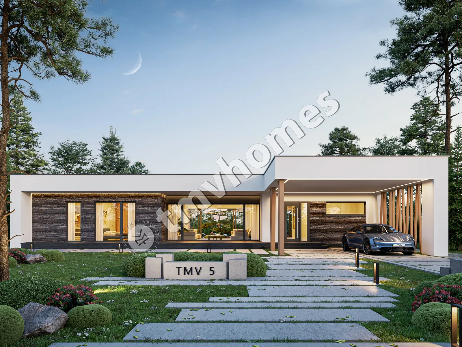 Proiect de casa parter 215 m²: 3 Dormitoare, 3 Bai, Bucatarie deschisa, fara Garaj