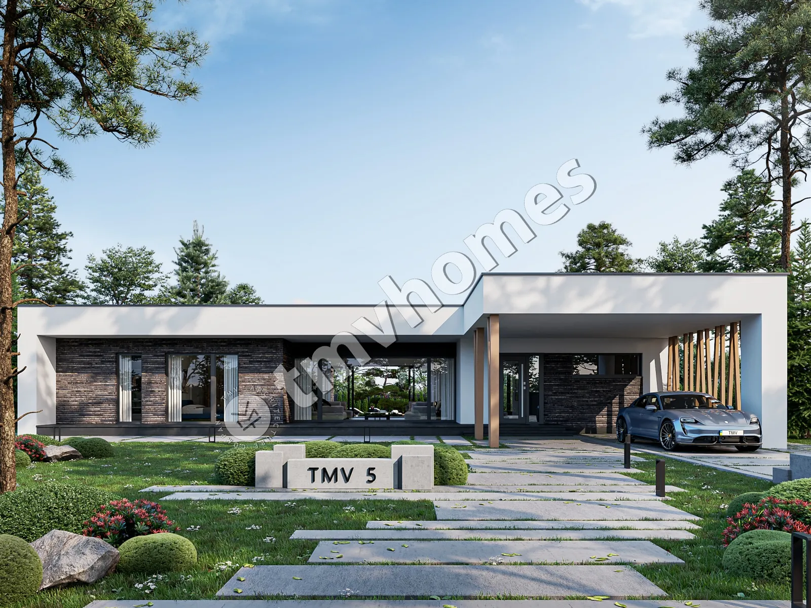 Proiect de casa parter 215 m²: 3 Dormitoare, 3 Bai, Bucatarie deschisa, fara Garaj