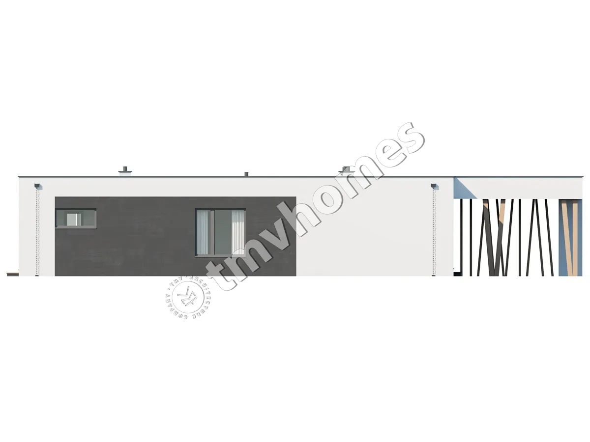 Proiect de casa parter 215 m²: 3 Dormitoare, 3 Bai, Bucatarie deschisa, fara Garaj