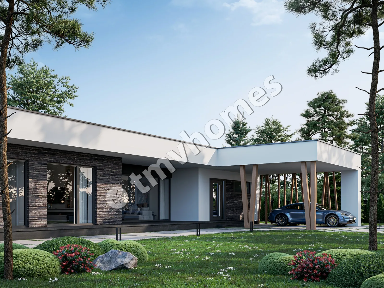 Proiect de casa parter 215 m²: 3 Dormitoare, 3 Bai, Bucatarie deschisa, fara Garaj
