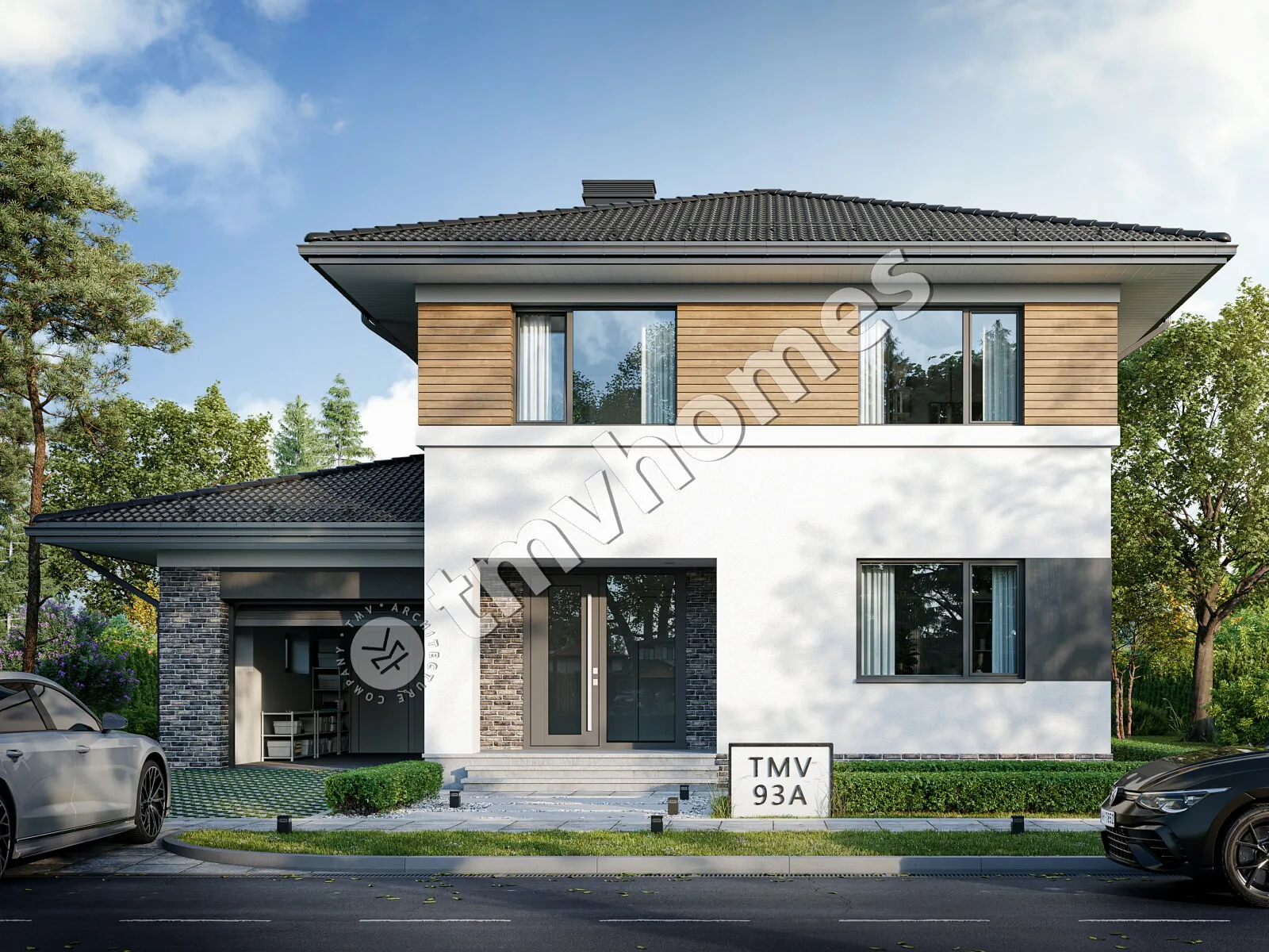 Proiect de casa cu etaj 220 m²: 3 Dormitoare, Birou, 3 Bai, Bucatarie deschisa, Garaj