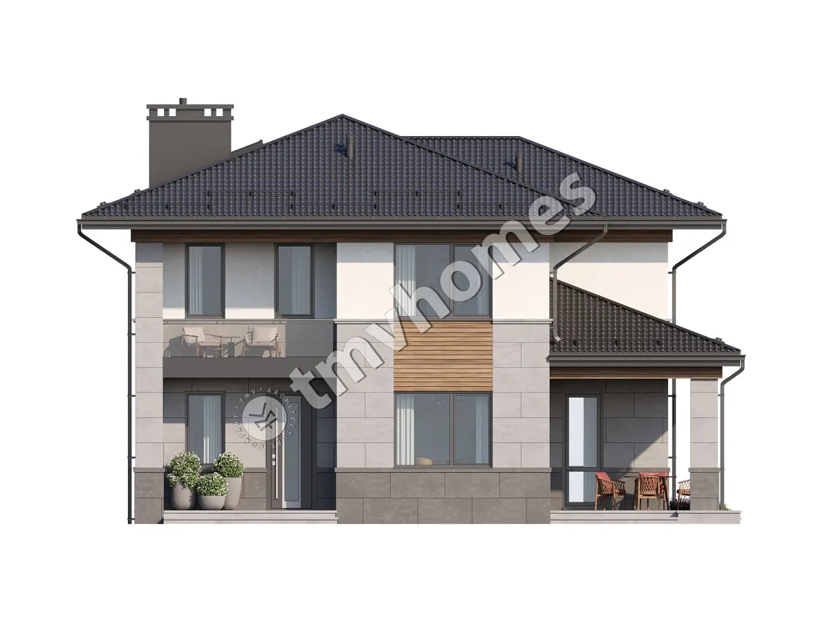 Proiect de casa cu etaj 173 m²: 3 Dormitoare, Birou, 3 Bai, fara Garaj