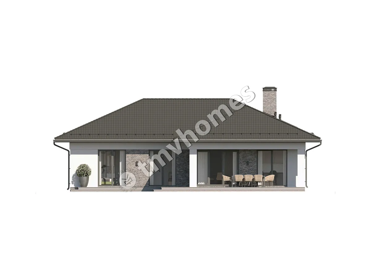 Proiect de casa parter 163 m²: 3 Dormitoare, 2 Bai, Bucatarie deschisa, Garaj