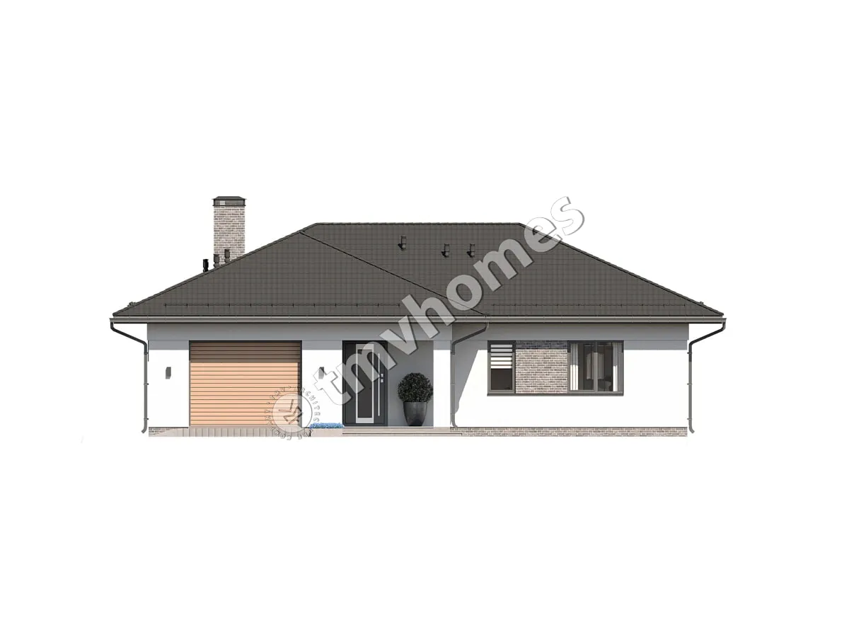 Proiect de casa parter 163 m²: 3 Dormitoare, 2 Bai, Bucatarie deschisa, Garaj