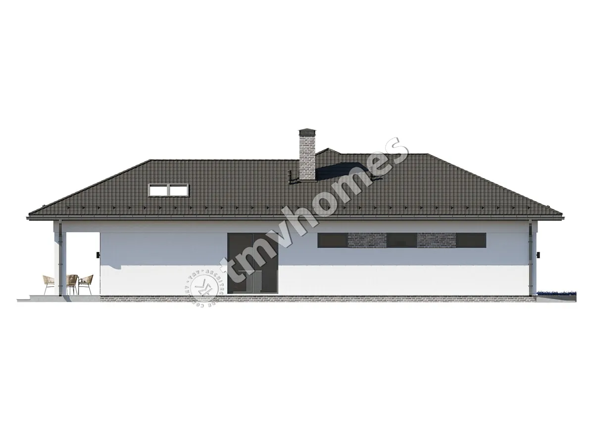 Proiect de casa parter 163 m²: 3 Dormitoare, 2 Bai, Bucatarie deschisa, Garaj