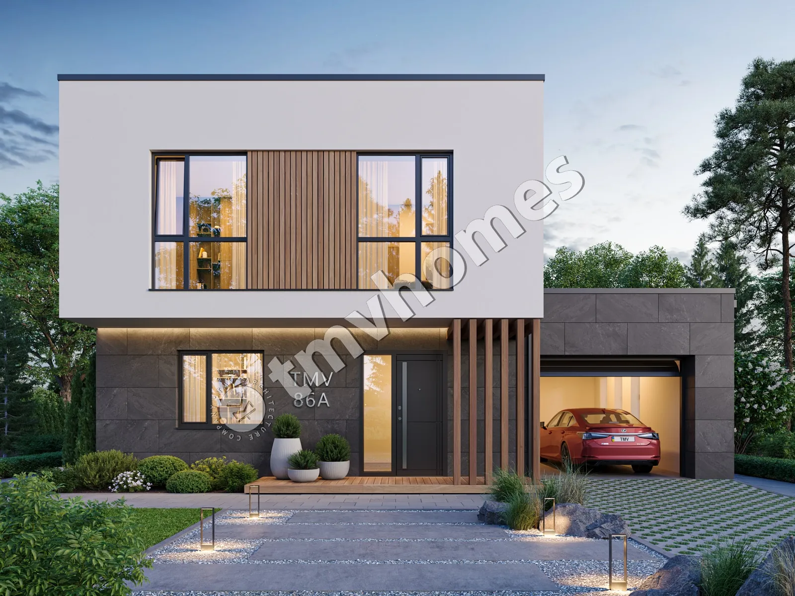 Proiect de casa cu etaj 175 m²: 3 Dormitoare, 3 Bai, Garaj