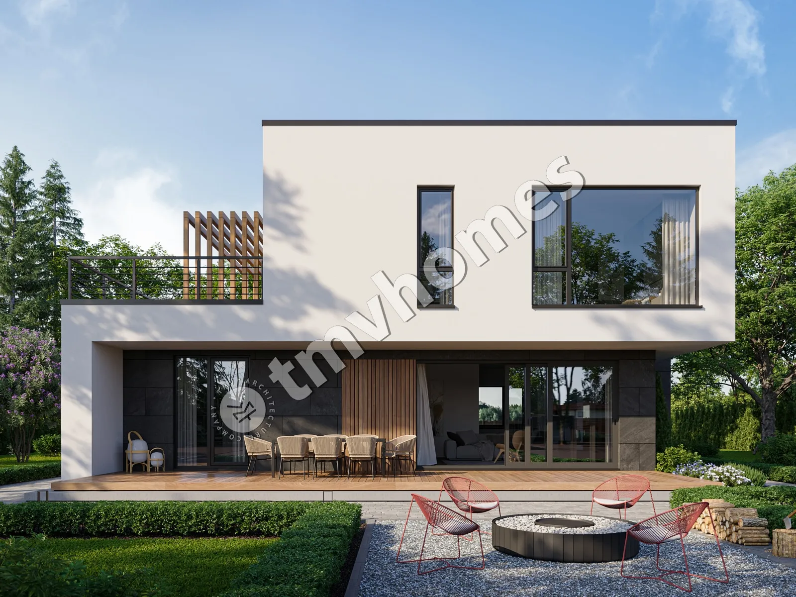 Proiect de casa cu etaj 197 m²: 3 Dormitoare, 3 Bai, Bucatarie deschisa, fara Garaj