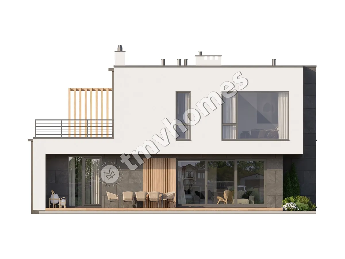 Proiect de casa cu etaj 197 m²: 3 Dormitoare, 3 Bai, Bucatarie deschisa, fara Garaj