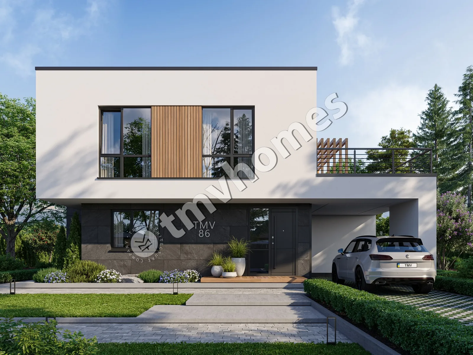 Proiect de casa cu etaj 197 m²: 3 Dormitoare, 3 Bai, Bucatarie deschisa, fara Garaj