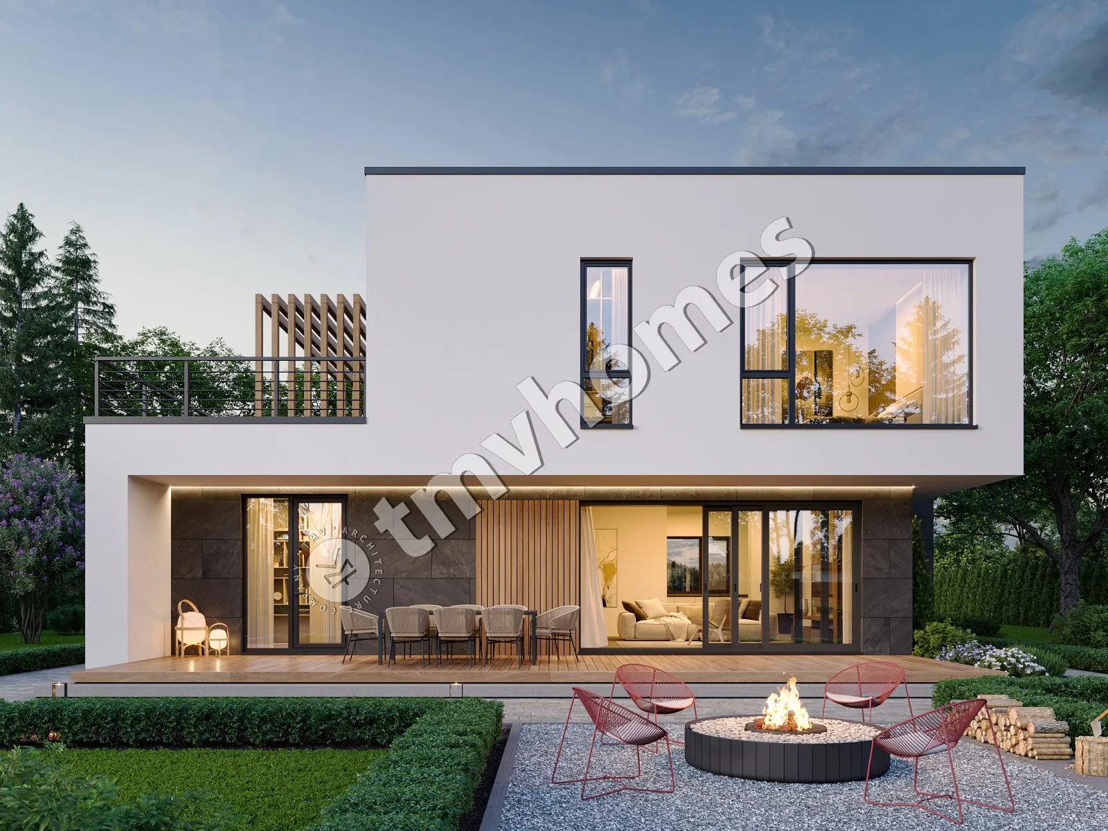 Proiect de casa cu etaj 197 m²: 3 Dormitoare, 3 Bai, Bucatarie deschisa, fara Garaj