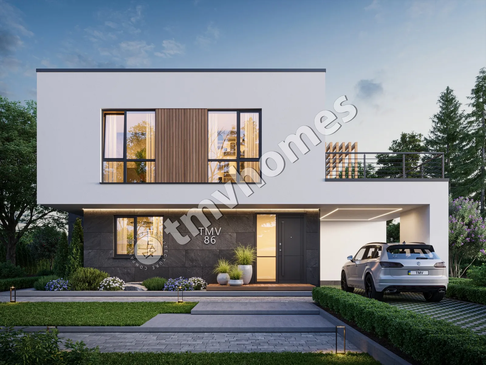 Proiect de casa cu etaj 197 m²: 3 Dormitoare, 3 Bai, Bucatarie deschisa, fara Garaj