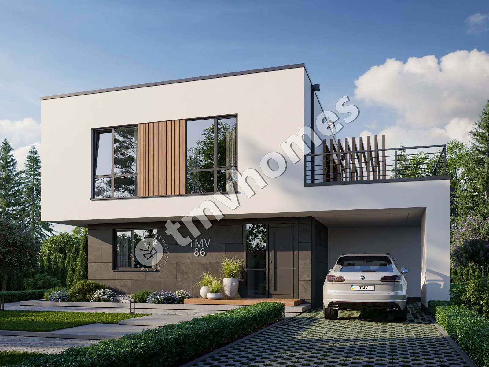 Proiect de casa cu etaj 197 m²: 3 Dormitoare, 3 Bai, Bucatarie deschisa, fara Garaj