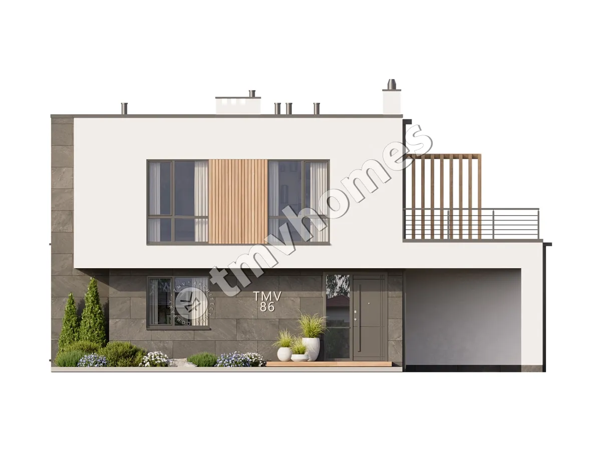 Proiect de casa cu etaj 197 m²: 3 Dormitoare, 3 Bai, Bucatarie deschisa, fara Garaj