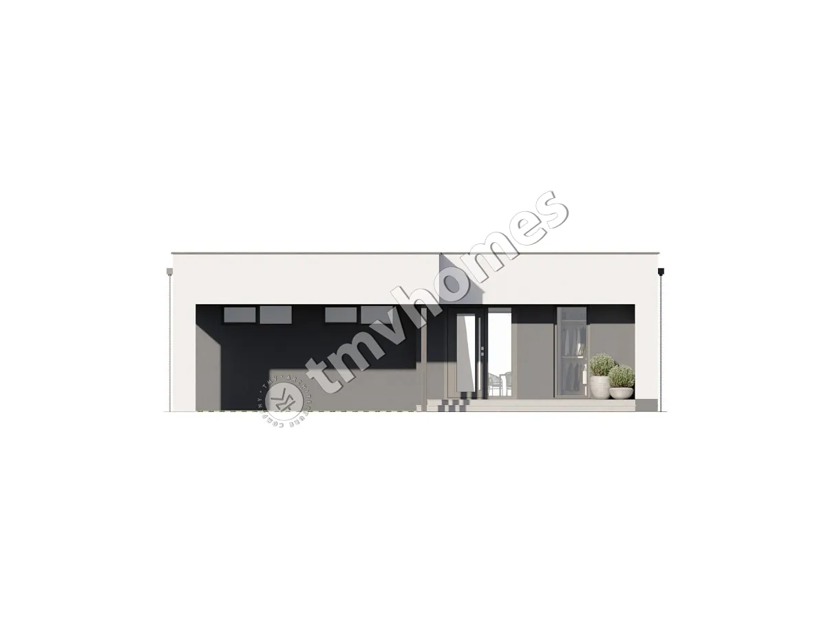 Proiect de casa parter 155 m²: 3 Dormitoare, 2 Bai, Bucatarie deschisa, fara Garaj