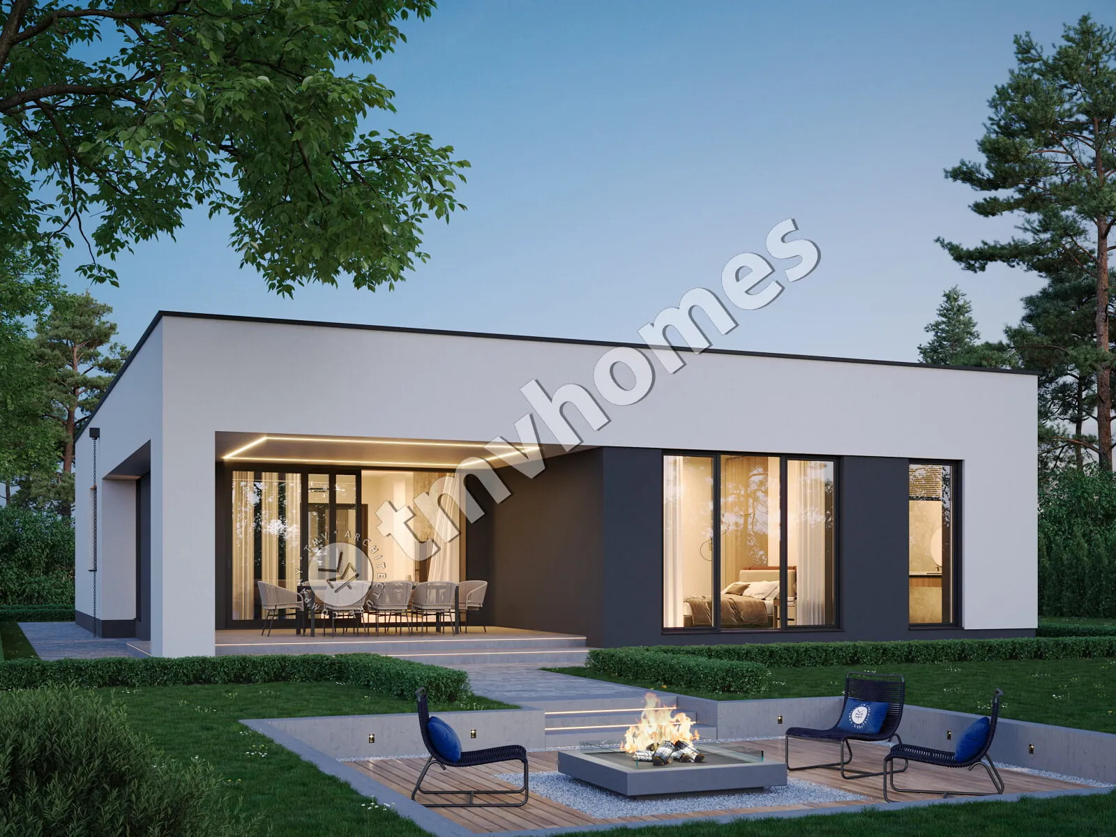 Proiect de casa parter 155 m²: 3 Dormitoare, 2 Bai, Bucatarie deschisa, fara Garaj