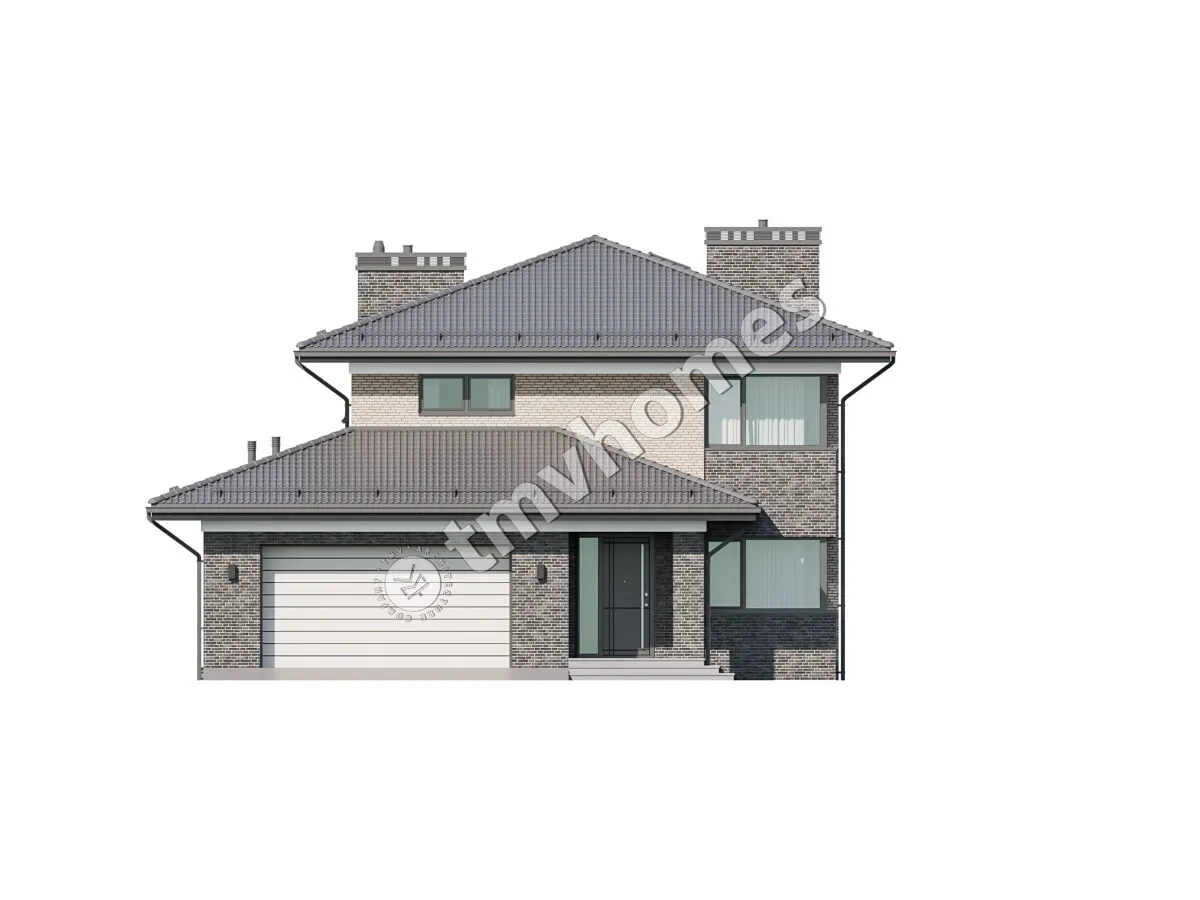 Proiect de casa cu etaj 237 m²: 3 Dormitoare, Birou, 2 Bai, Bucatarie deschisa, Garaj