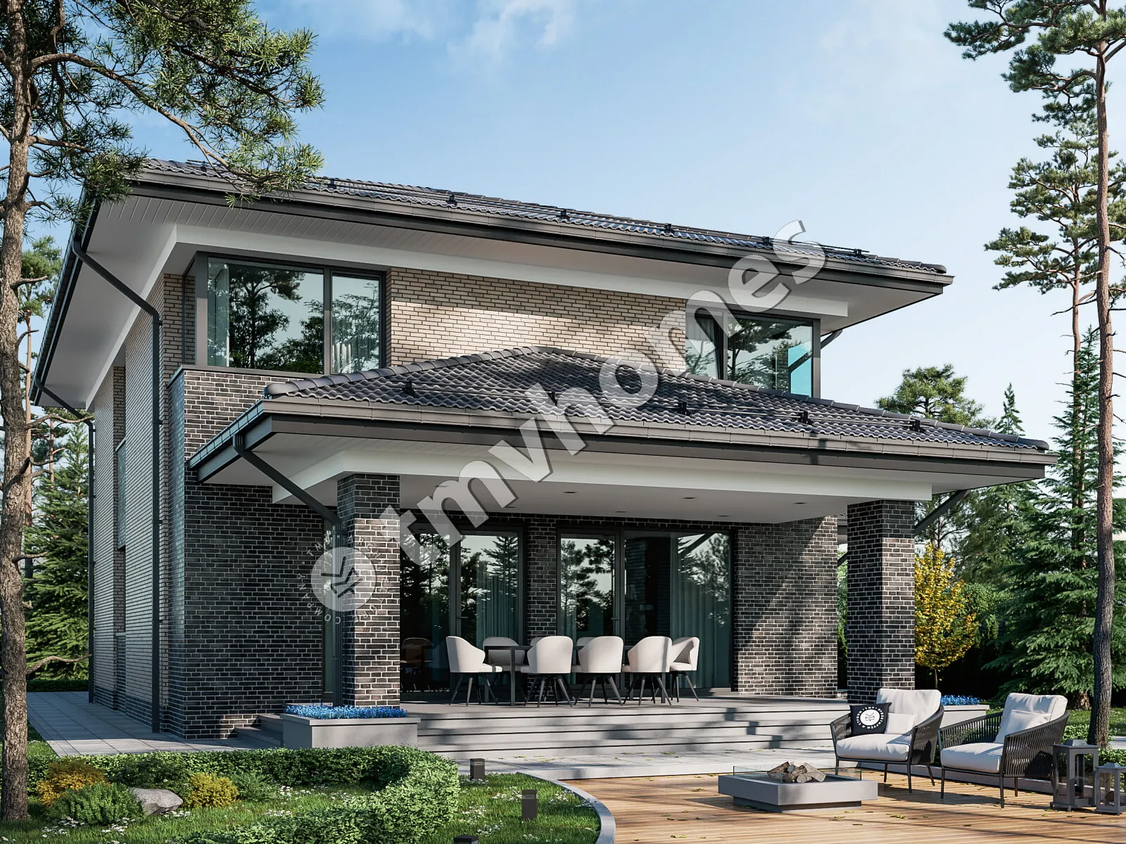 Proiect de casa cu etaj 237 m²: 3 Dormitoare, Birou, 2 Bai, Bucatarie deschisa, Garaj