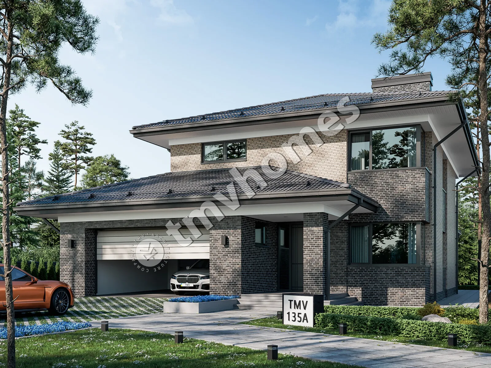 Proiect de casa cu etaj 237 m²: 3 Dormitoare, Birou, 2 Bai, Bucatarie deschisa, Garaj