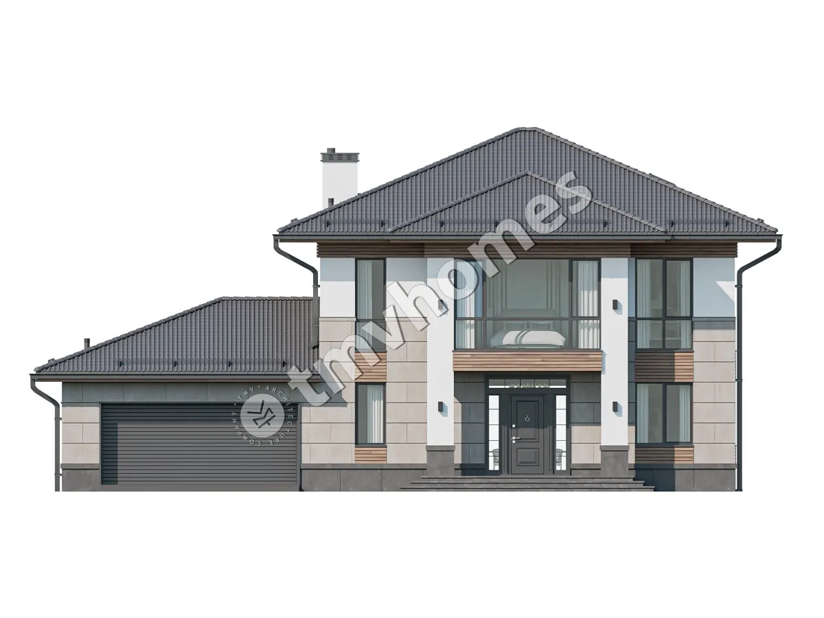Proiect de casa cu etaj 292 m²: 3 Dormitoare, Birou, 3 Bai, Bucatarie deschisa, Garaj
