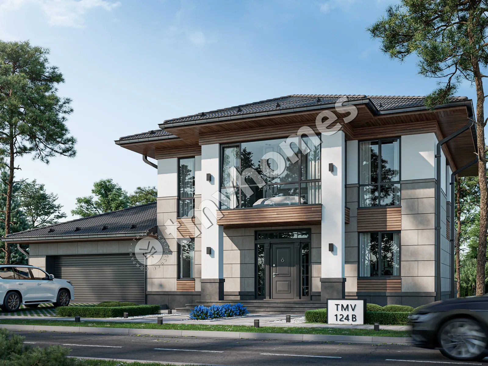 Proiect de casa cu etaj 292 m²: 3 Dormitoare, Birou, 3 Bai, Bucatarie deschisa, Garaj
