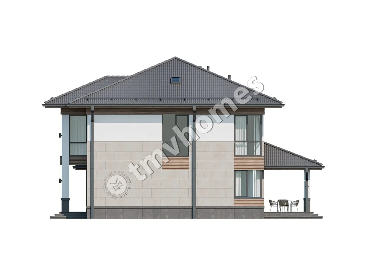Proiect de casa cu etaj 292 m²: 3 Dormitoare, Birou, 3 Bai, Bucatarie deschisa, Garaj