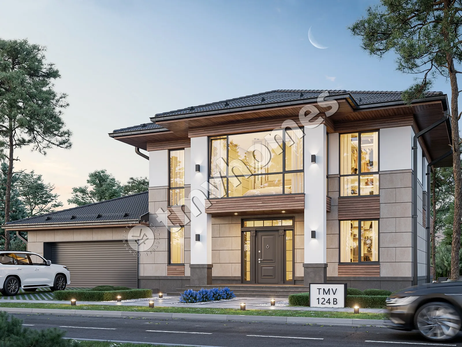 Proiect de casa cu etaj 292 m²: 3 Dormitoare, Birou, 3 Bai, Bucatarie deschisa, Garaj