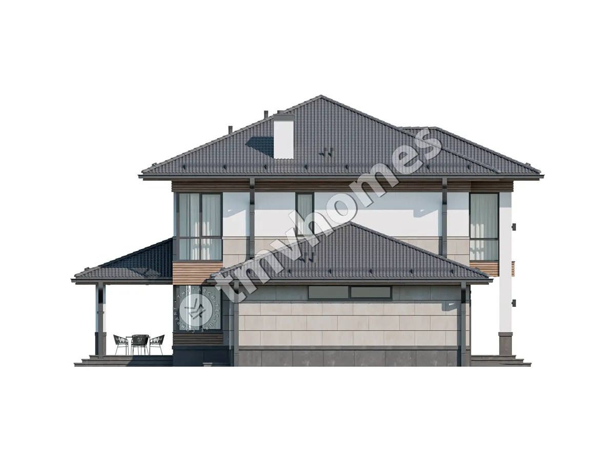 Proiect de casa cu etaj 292 m²: 3 Dormitoare, Birou, 3 Bai, Bucatarie deschisa, Garaj