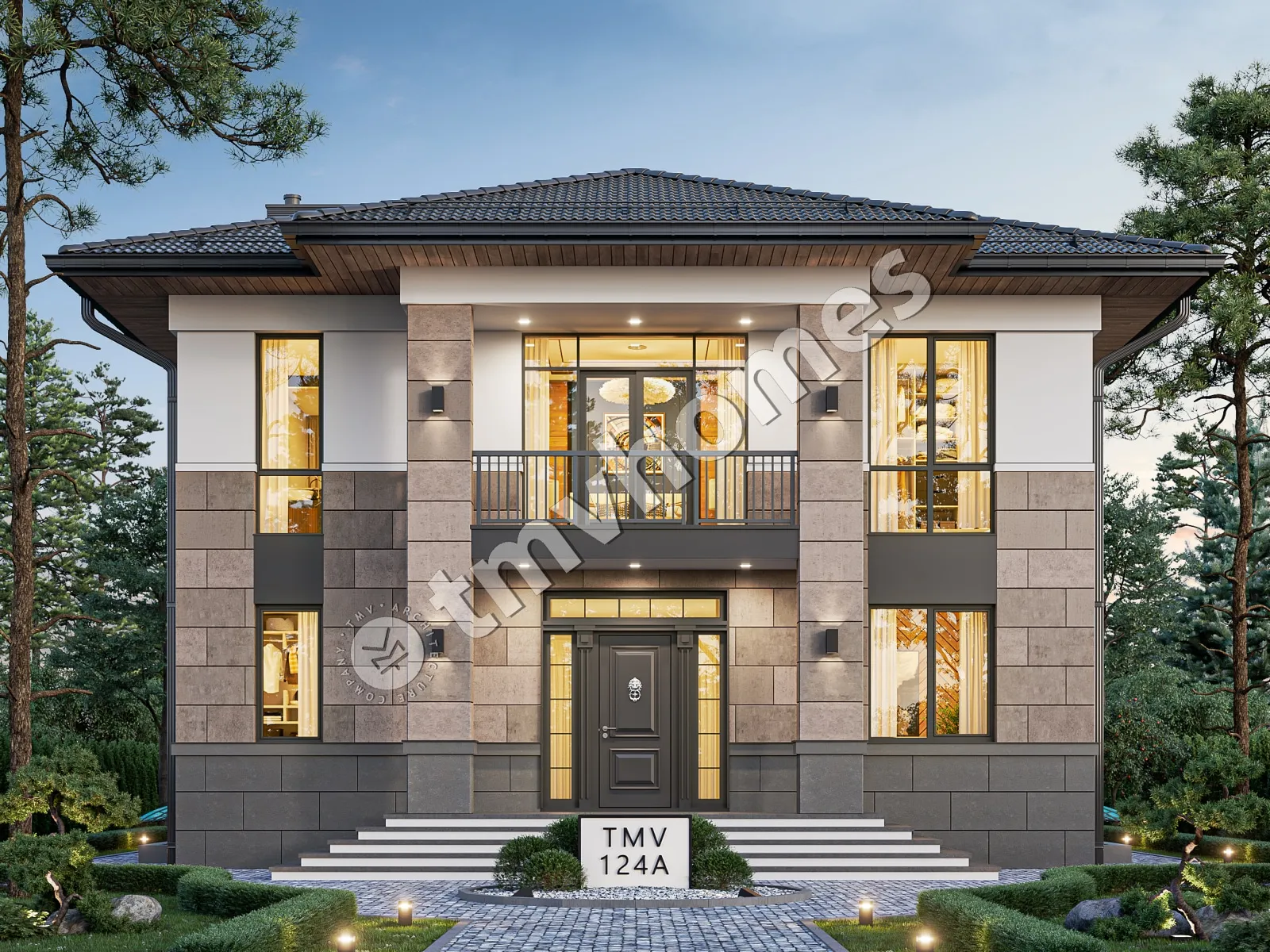 Proiect de casa cu etaj + demisol 341 m²: 3 Dormitoare, Birou, 3 Bai, Bucatarie deschisa, fara Garaj