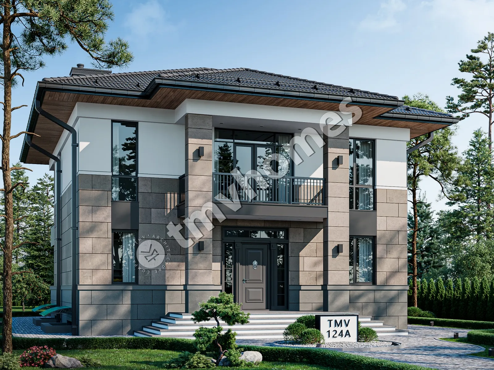 Proiect de casa cu etaj + demisol 341 m²: 3 Dormitoare, Birou, 3 Bai, Bucatarie deschisa, fara Garaj