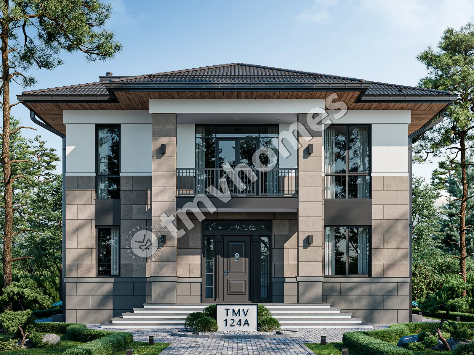 Proiect de casa cu etaj + demisol 341 m²: 3 Dormitoare, Birou, 3 Bai, Bucatarie deschisa, fara Garaj