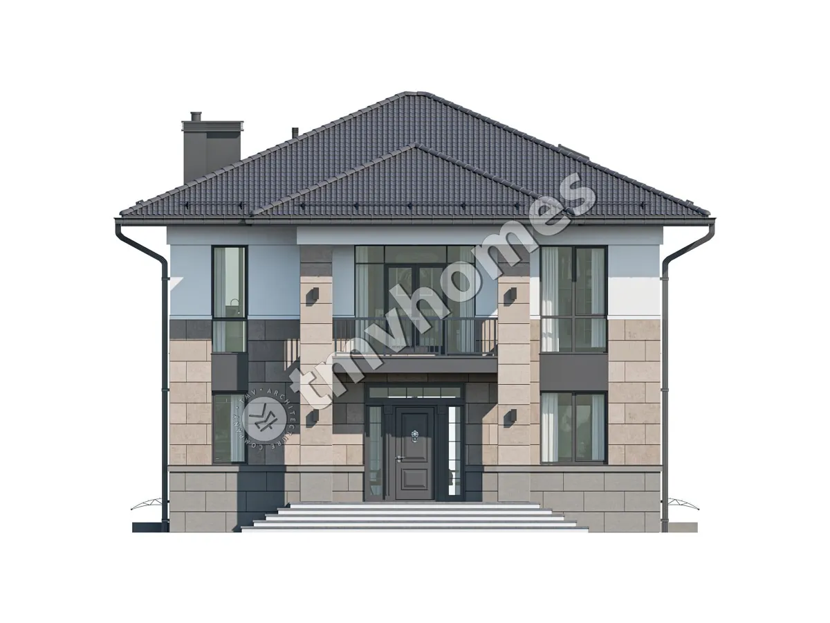 Proiect de casa cu etaj + demisol 341 m²: 3 Dormitoare, Birou, 3 Bai, Bucatarie deschisa, fara Garaj