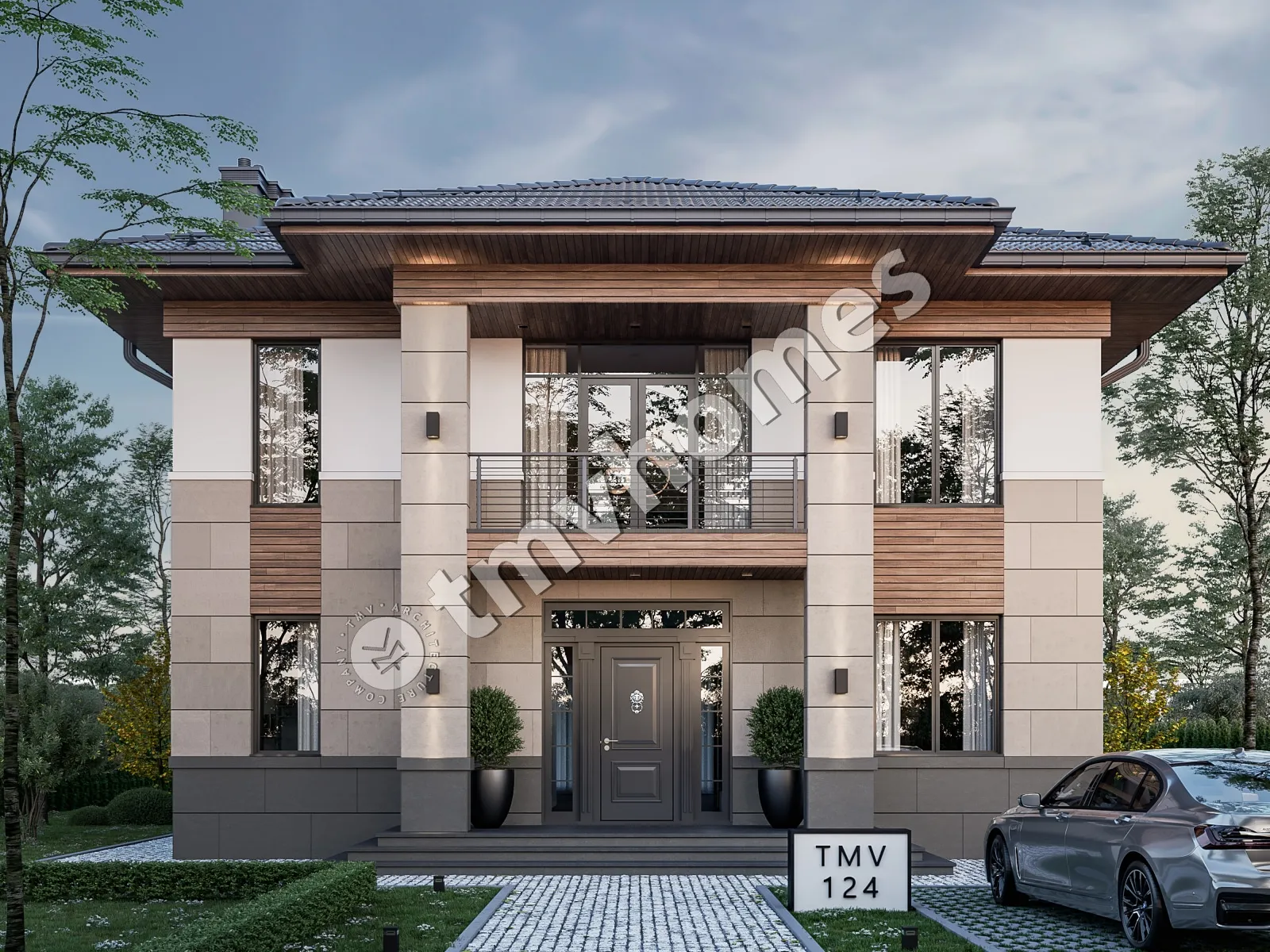 Proiect de casa cu etaj 231 m²: 3 Dormitoare, Birou, 3 Bai, Bucatarie deschisa, fara Garaj