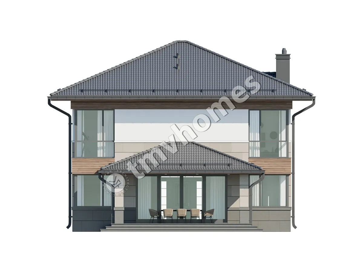 Proiect de casa cu etaj 231 m²: 3 Dormitoare, Birou, 3 Bai, Bucatarie deschisa, fara Garaj