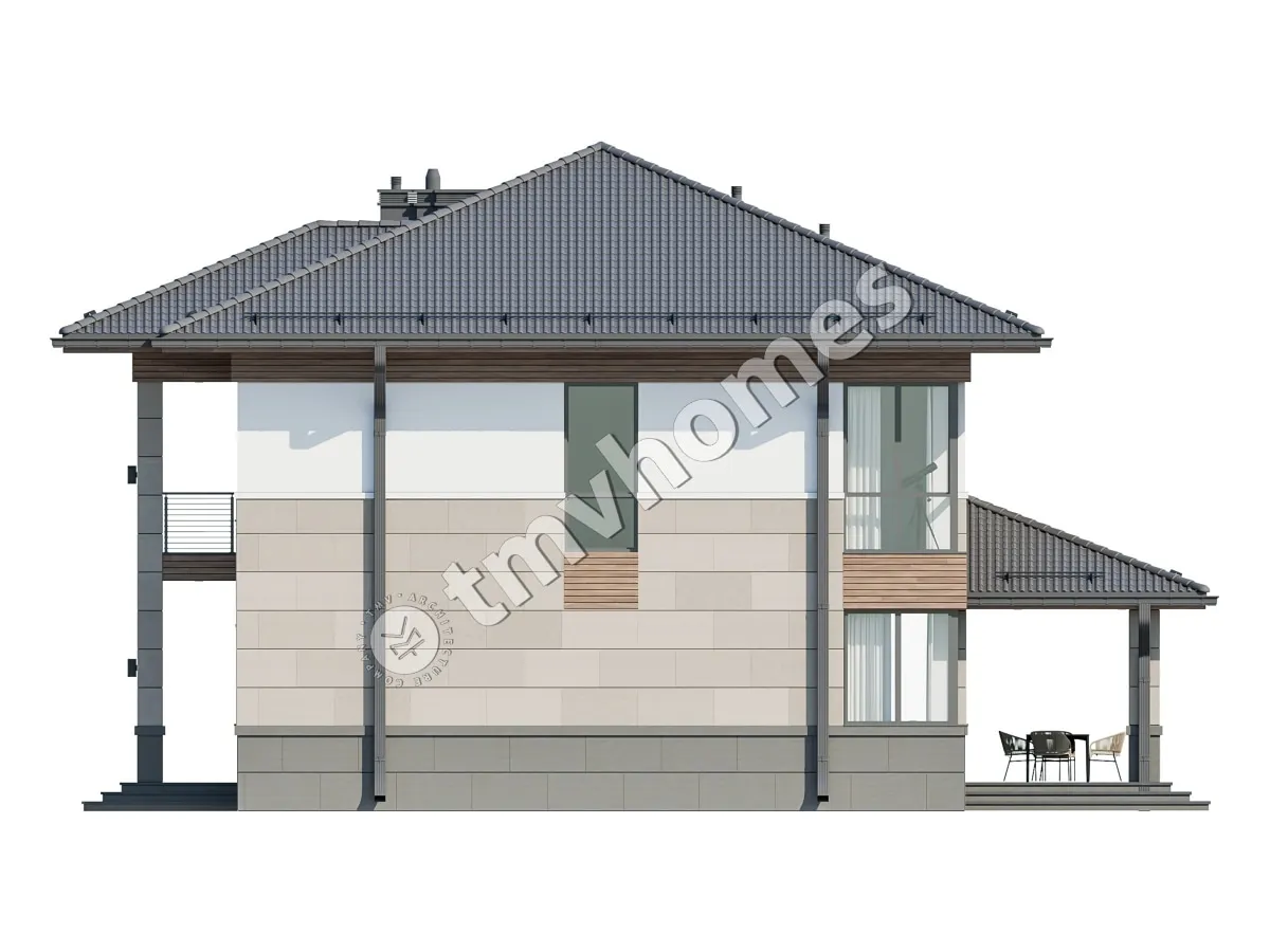 Proiect de casa cu etaj 231 m²: 3 Dormitoare, Birou, 3 Bai, Bucatarie deschisa, fara Garaj