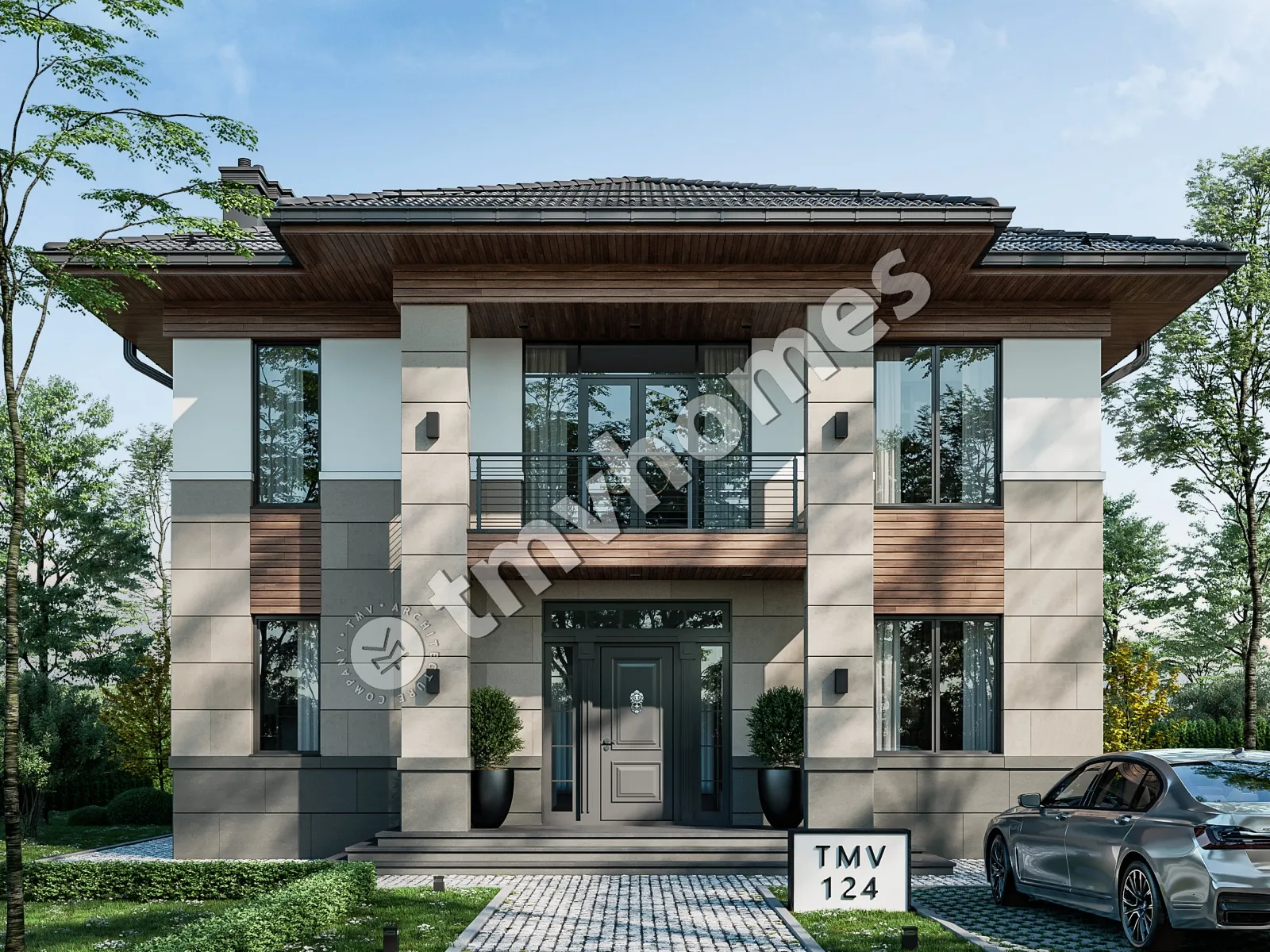 Proiect de casa cu etaj 231 m²: 3 Dormitoare, Birou, 3 Bai, Bucatarie deschisa, fara Garaj