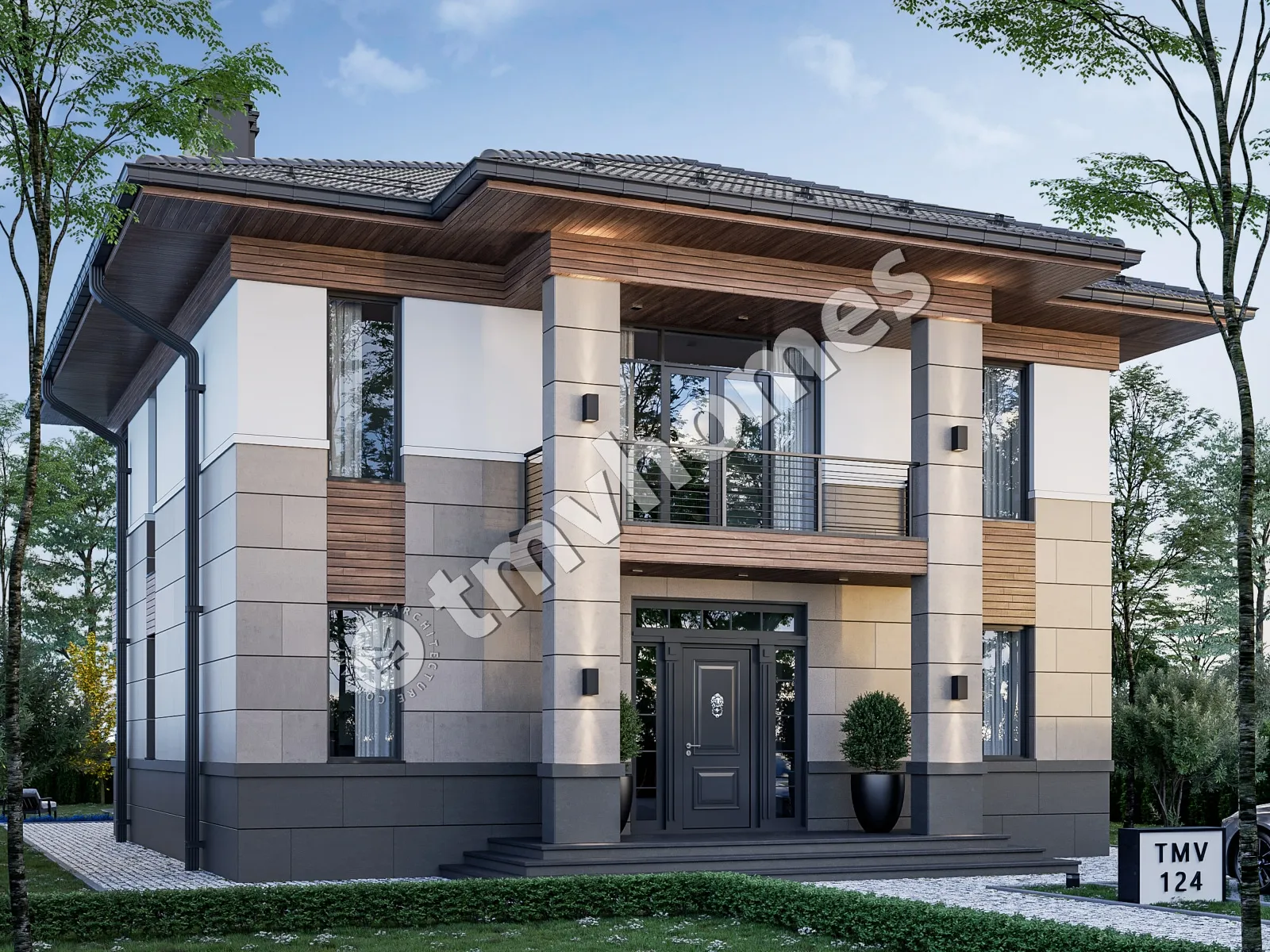 Proiect de casa cu etaj 231 m²: 3 Dormitoare, Birou, 3 Bai, Bucatarie deschisa, fara Garaj