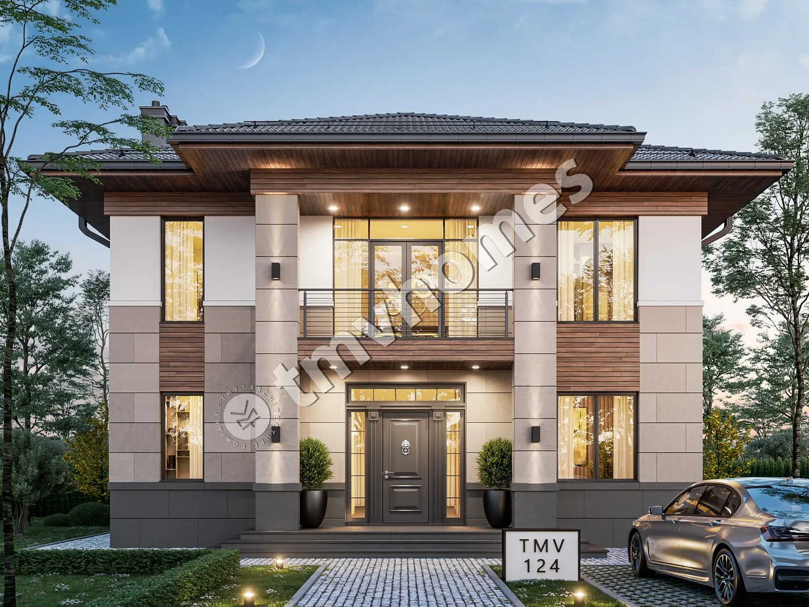Proiect de casa cu etaj 231 m²: 3 Dormitoare, Birou, 3 Bai, Bucatarie deschisa, fara Garaj