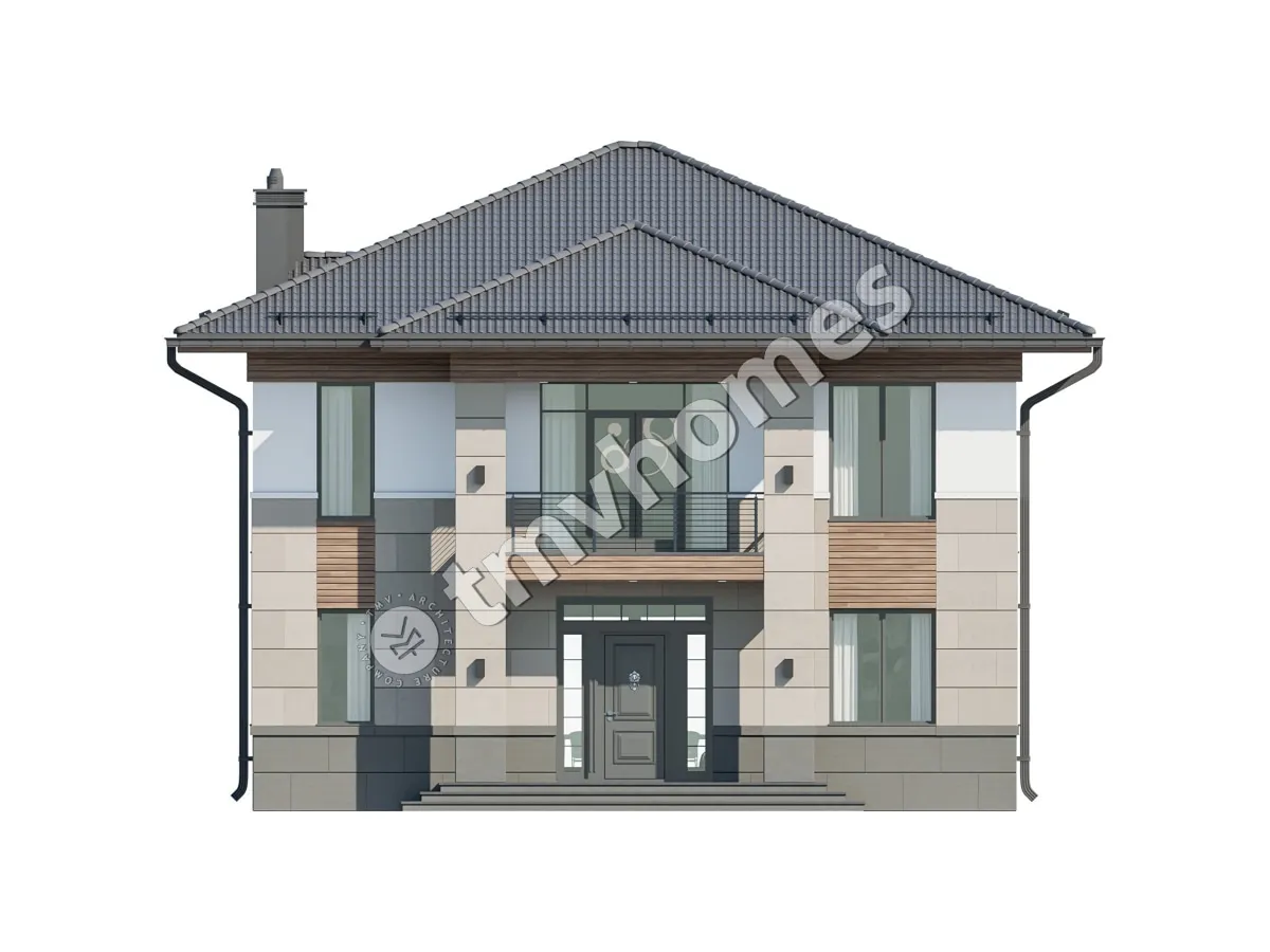 Proiect de casa cu etaj 231 m²: 3 Dormitoare, Birou, 3 Bai, Bucatarie deschisa, fara Garaj