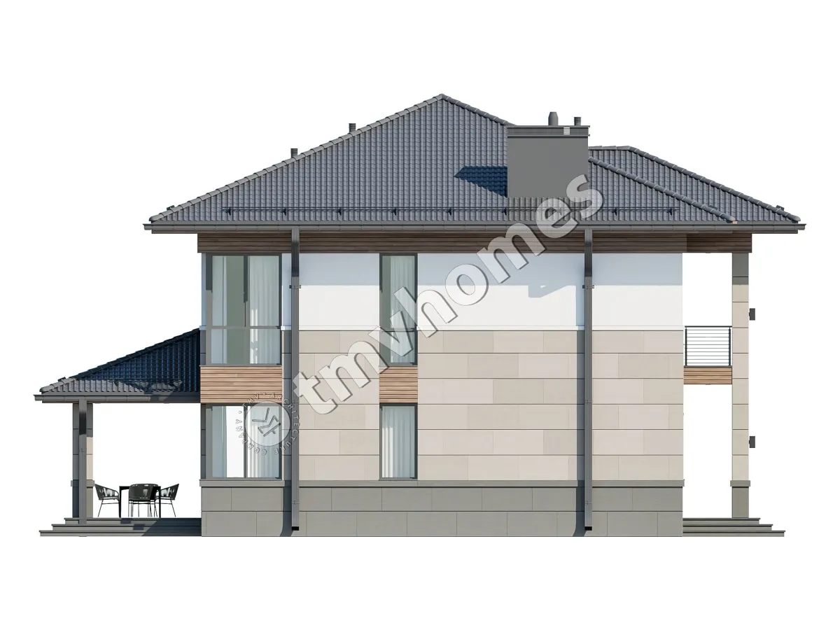 Proiect de casa cu etaj 231 m²: 3 Dormitoare, Birou, 3 Bai, Bucatarie deschisa, fara Garaj