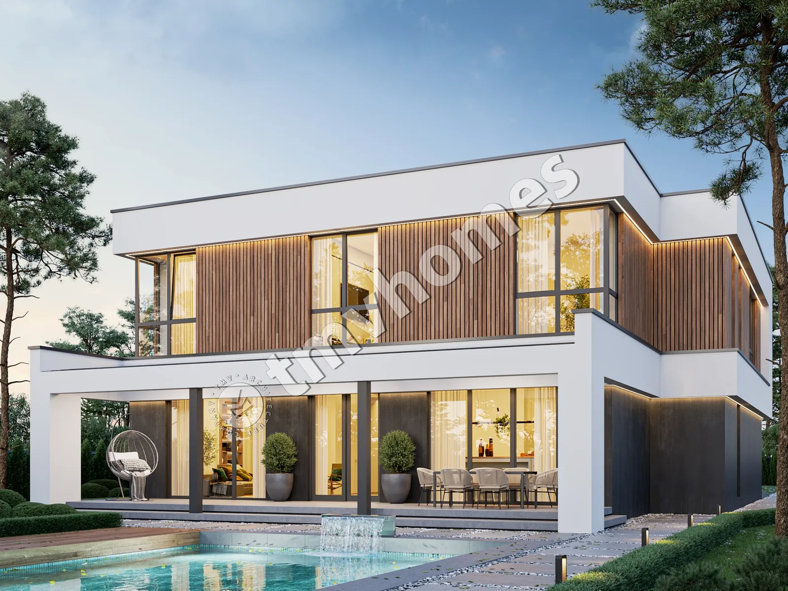Proiect de casa cu etaj 337 m²: 4 Dormitoare, Birou, 3 Bai, Bucatarie deschisa, Garaj