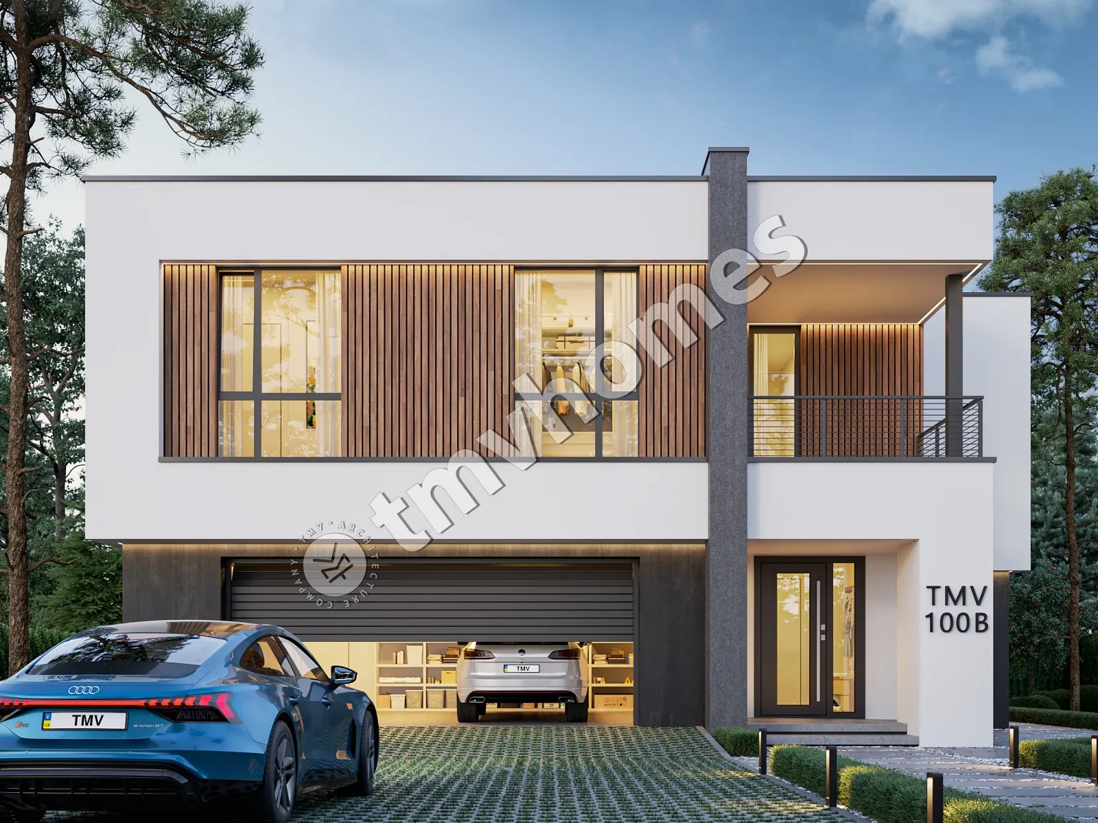Proiect de casa cu etaj 337 m²: 4 Dormitoare, Birou, 3 Bai, Bucatarie deschisa, Garaj