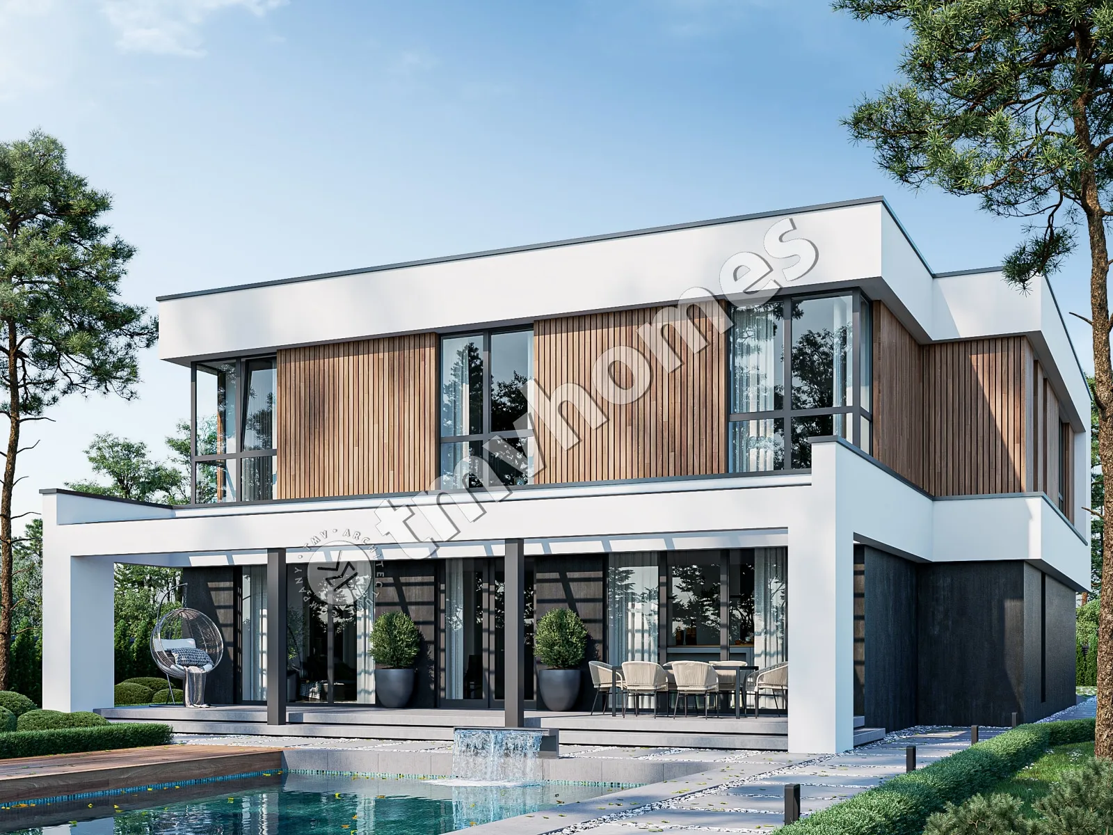 Proiect de casa cu etaj 337 m²: 4 Dormitoare, Birou, 3 Bai, Bucatarie deschisa, Garaj