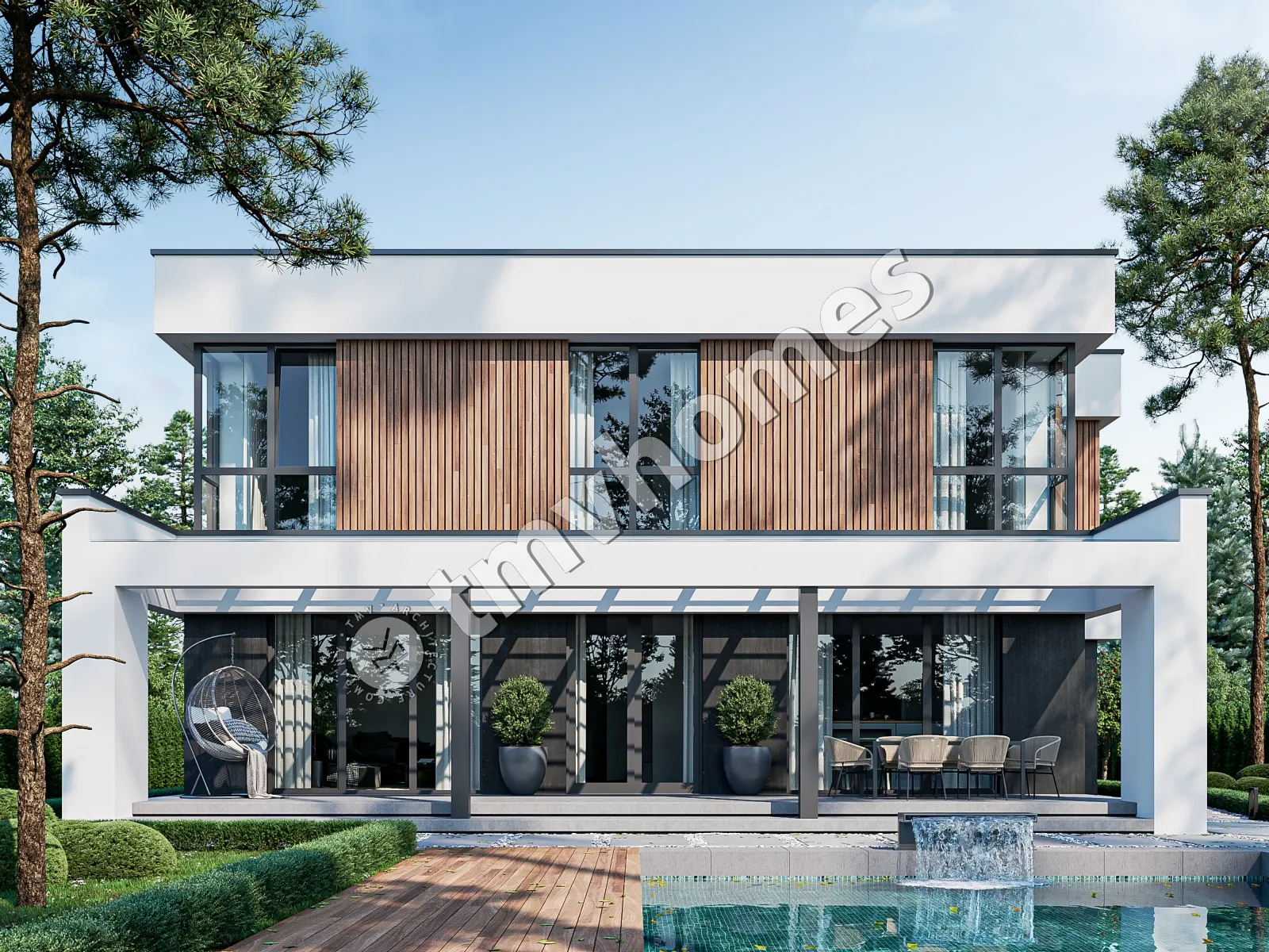 Proiect de casa cu etaj 337 m²: 4 Dormitoare, Birou, 3 Bai, Bucatarie deschisa, Garaj
